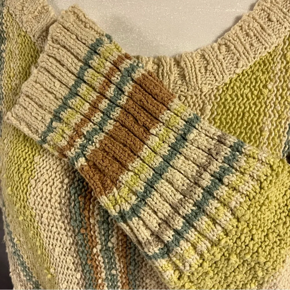 Hem & Thread Earthy Tones Striped Sweater L Boho Festival LIghtweight Textured - Picture 6 of 11